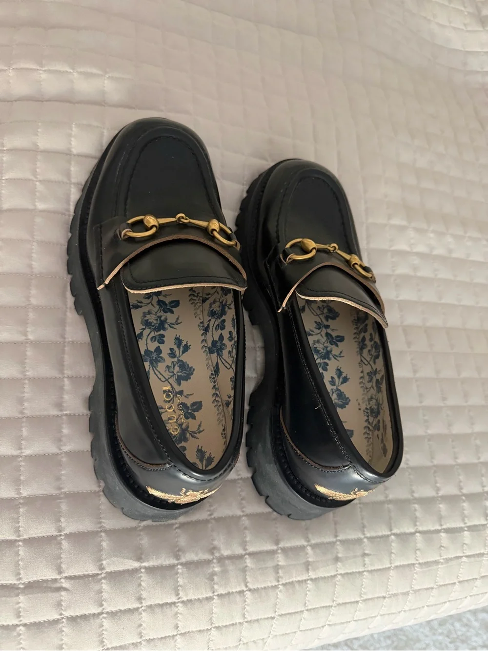 Gucci Harald Leather Lug Sole Loafers with Gold Horsebit w/ dust bags